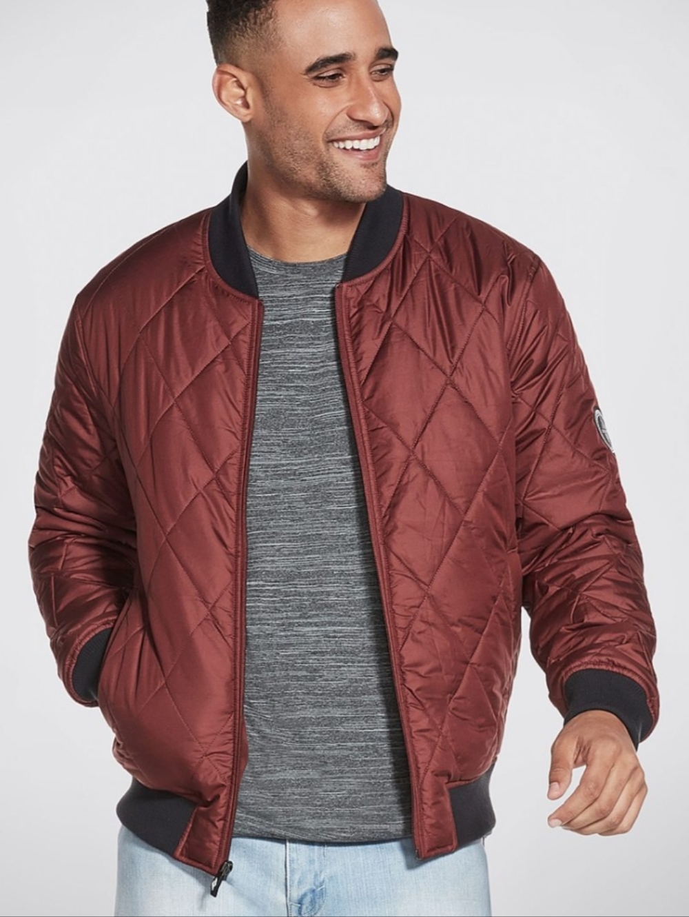 Skechers Bomber Jacket Small Burgundy Quilted‎ Zip Up Lightweight Streetwear
